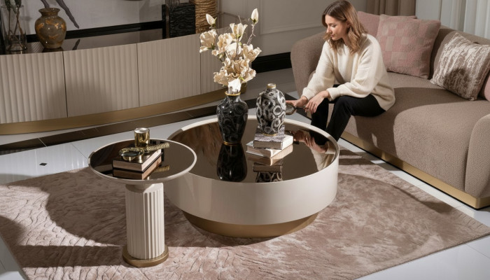 Kompletten Canapé-Dësch Bäidësch Canapé-Dësch Kaffisdësch Beige Luxus