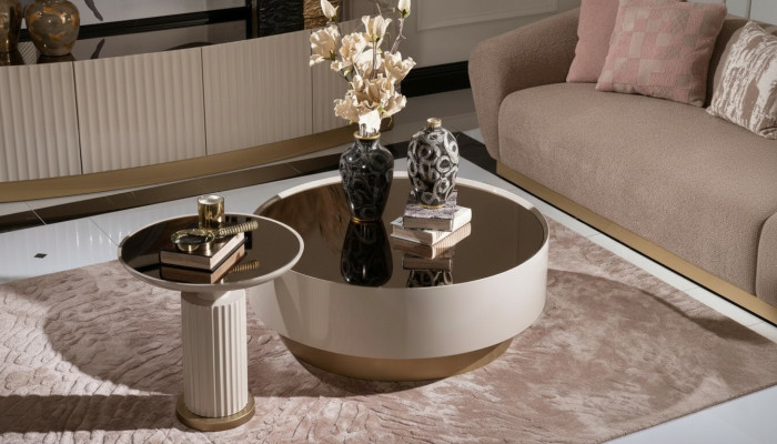 Kompletten Canapé-Dësch Bäidësch Canapé-Dësch Kaffisdësch Beige Luxus