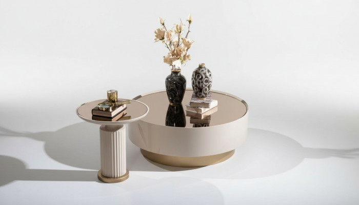 Kompletten Canapé-Dësch Bäidësch Canapé-Dësch Kaffisdësch Beige Luxus