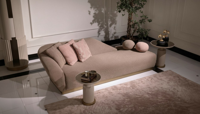 Chaiselongue Grupp Sofa Bäizëlltëscher Polster Stoff Modern 3tlg Set