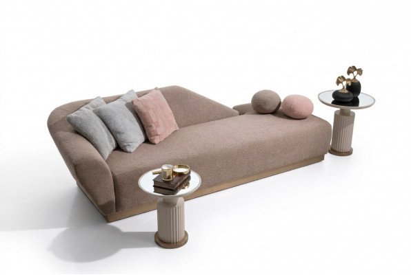 Chaiselongue Grupp Sofa Bäizëlltëscher Polster Stoff Modern 3tlg Set