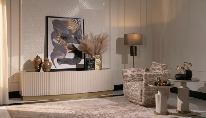 Wunnzëmmer Komplett Fautuellen Säitebrett Bäistelltëscher Set 4-Stéck Beige