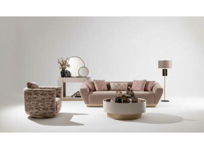 Stoffsofa Garnitur Sofa 3 Sëtzer Sessell Couchtisch Beige Stoff 3-Deeler-Set