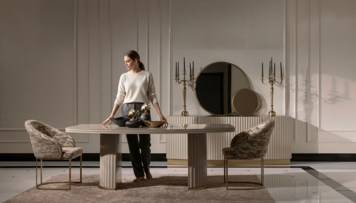 Iessgrupp Iesseck Iessdësch Still Set 9tlg Iesszëmmer Beige Holz Luxus