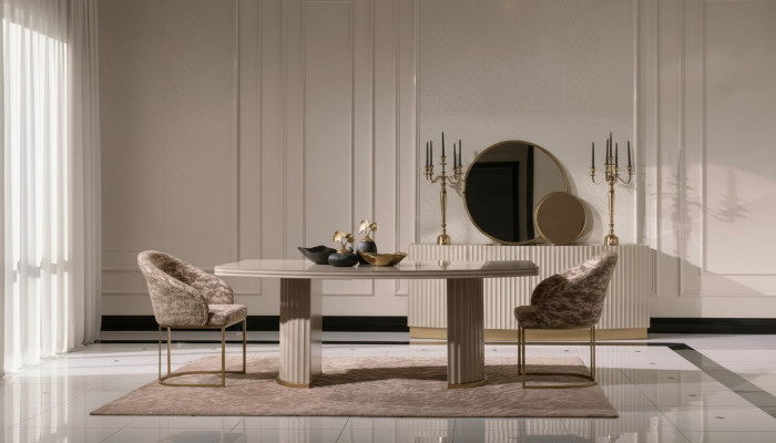 Iessgrupp Iesseck Iessdësch Still Set 9tlg Iesszëmmer Beige Holz Luxus