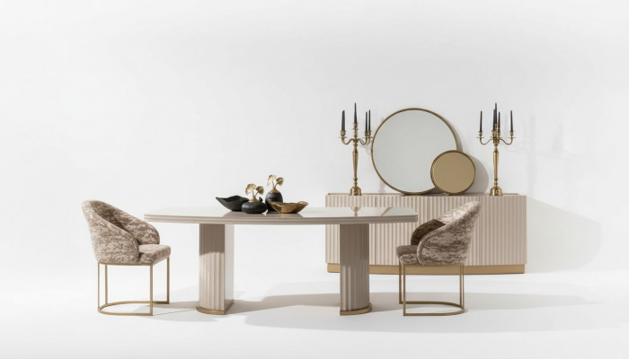 Iessgrupp Iesseck Iessdësch Still Set 9tlg Iesszëmmer Beige Holz Luxus