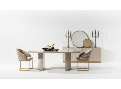 Iessgrupp Iesseck Iessdësch Still Set 9tlg Iesszëmmer Beige Holz Luxus