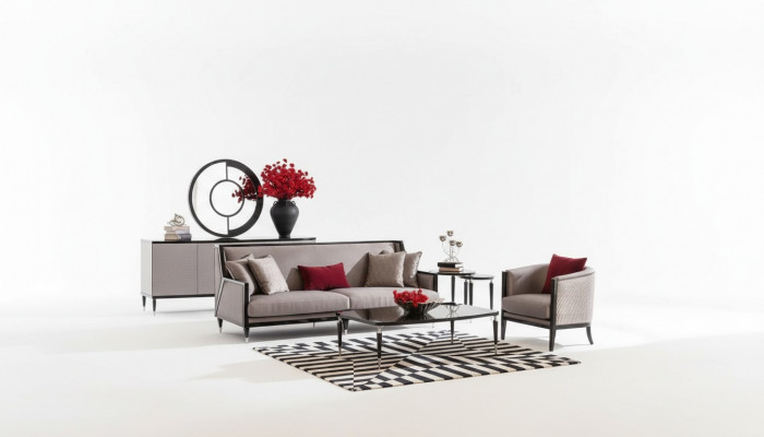 Sofagarnitur Dräisëtzer Fotell Couchtische Set 5tlg Gro Stoffsofa