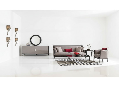 Komplett Sofa Set, Dräisëtzer, Fotell, Dësch Set 3 Stécker Grau