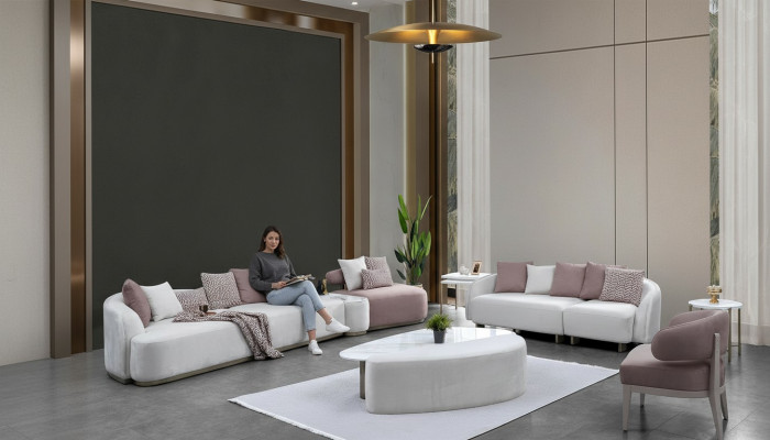 Sofa Garnitur Grouss Sofa Polstersofa Stoffsofa Rosa Dräisëtzer Set 4tlg