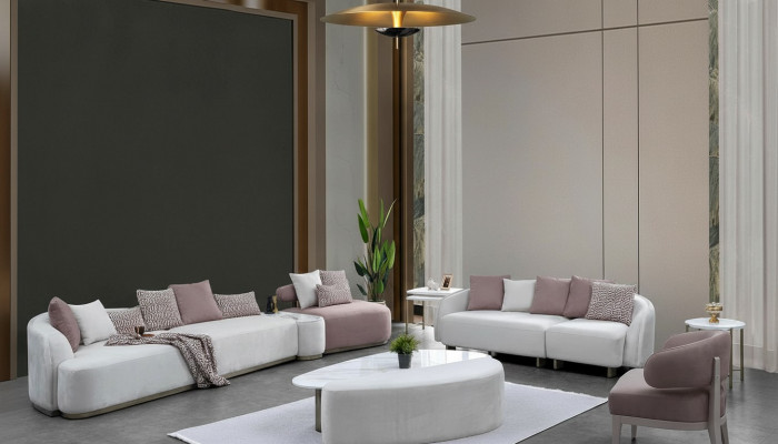 Sofa Garnitur Grouss Sofa Polstersofa Stoffsofa Rosa Dräisëtzer Set 4tlg