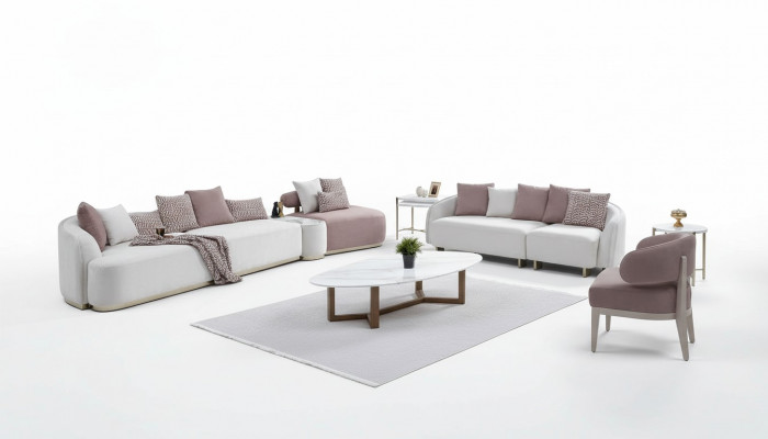 Sofa Garnitur Grouss Sofa Polstersofa Stoffsofa Rosa Dräisëtzer Set 4tlg