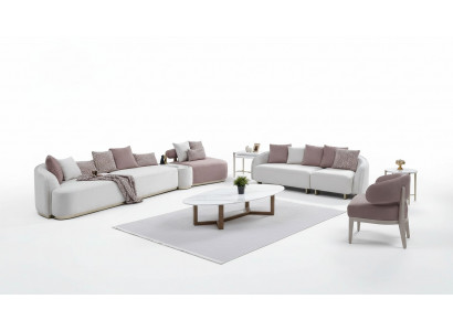 Sofa Garnitur Grouss Sofa Polstersofa Stoffsofa Rosa Dräisëtzer Set 4tlg