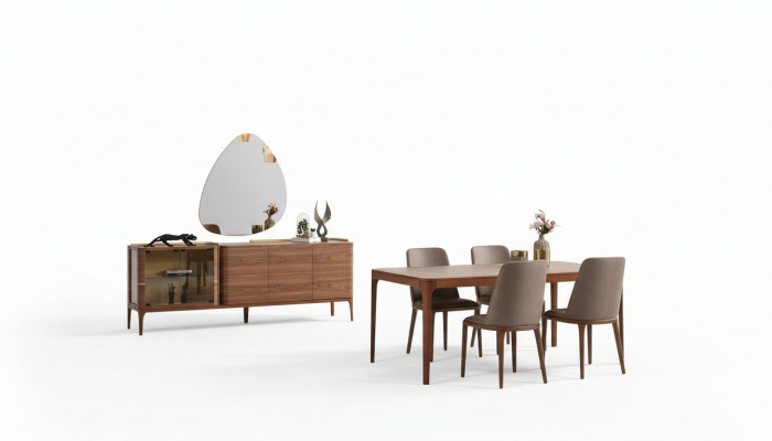 Komplett Iesszëmmer Iessgrupp Iessemwand Iessdësch Still 9-teil Holz Braun