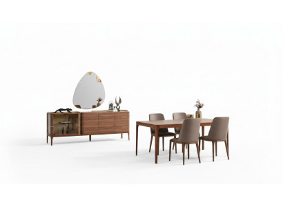 Komplett Iesszëmmer Iessgrupp Iessemwand Iessdësch Still 9-teil Holz Braun