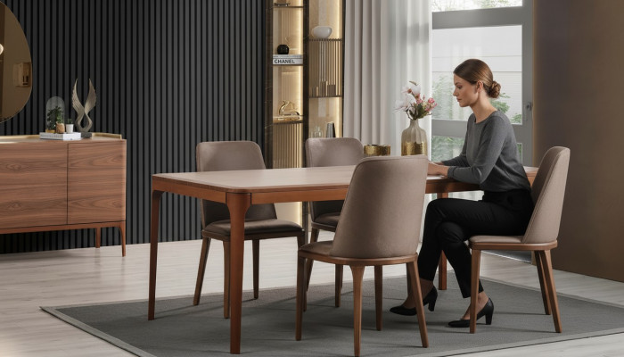Iesszëmmer Grupp Iessgrupp Iesseck Iessdësch Stiwwelen 7tlg Holz Braun