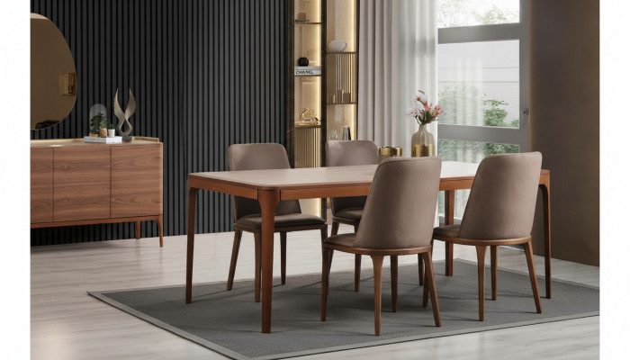 Iesszëmmer Grupp Iessgrupp Iesseck Iessdësch Stiwwelen 7tlg Holz Braun