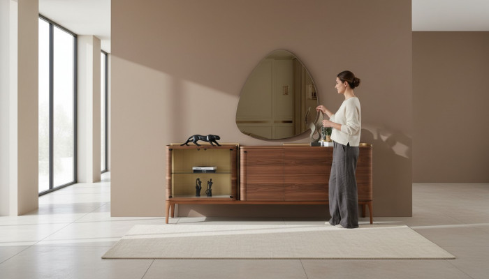 Säitenschaf mat Spigel Anrichte Schaf Holzschaf Braun Kommode Design