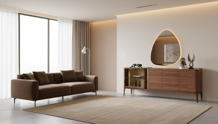 Säitenschaf mat Spigel Anrichte Schaf Holzschaf Braun Kommode Design