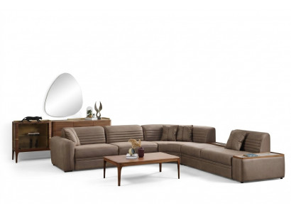 Canapé Ecksofa Sofa Kënschtläder Brong Polstersofa Wunnzëmmer Ledersofa
