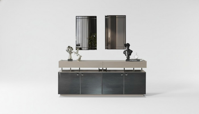 Sideboard mat Spigel Anrichte Garnitur Schaf Modern Kommod Grau