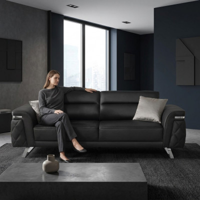Modernen dräisëtzegen Stoffsofa Sofa 3 Sëtzer Polstersofa Schwaarz Design