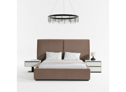 Schlofzëmmermiwwelen Schlofzëmmer Set Duebelbett Bett Nuetsdëscher 3tlg Beige