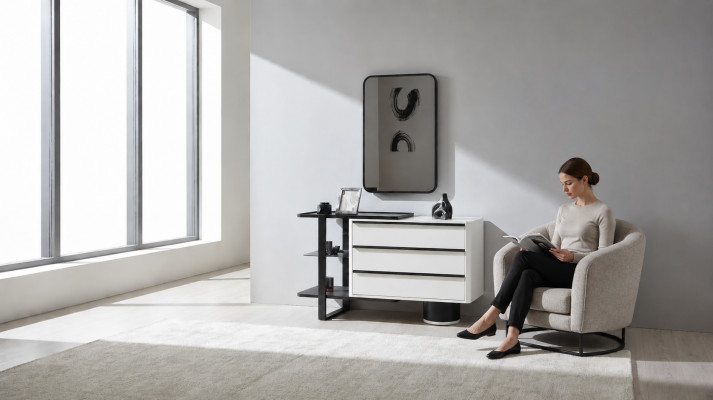 Kappettabell Konsolentabell mat Spigel Schminktisch Modern Holz Wäiss
