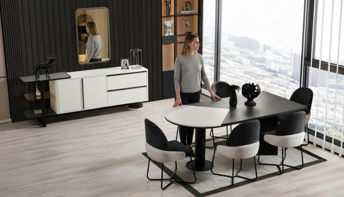 Iessgrupp Iesszëmmer Grupp Iessplaz Iessdësch Still 9-deleg Holz Wäiss