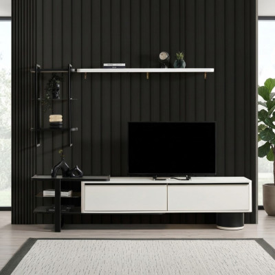 Wunnzëmmer RTV Lowboard TV Stänner Schaf Holz Wäiss Regaler Wunnwand