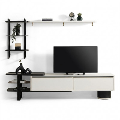 Wunnzëmmer RTV Lowboard TV Stänner Schaf Holz Wäiss Regaler Wunnwand