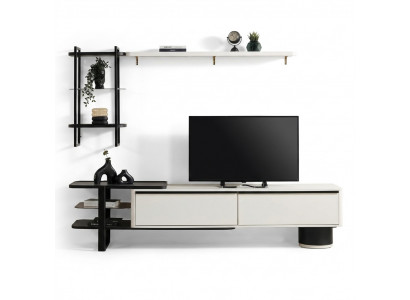 Wunnzëmmer RTV Lowboard TV Stänner Schaf Holz Wäiss Regaler Wunnwand