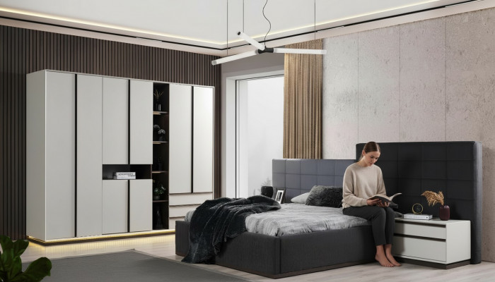 Set Duebellbett Schlofzëmmer Bett Nuetsdëscher 4-Deel Gro Schaf
