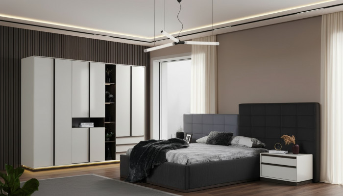 Set Duebellbett Schlofzëmmer Bett Nuetsdëscher 4-Deel Gro Schaf