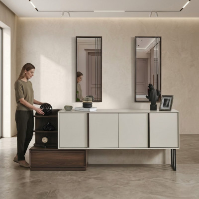 Schaf Sideboard mat Spigel Anrichte Grupp Modern Kommode Wäiss