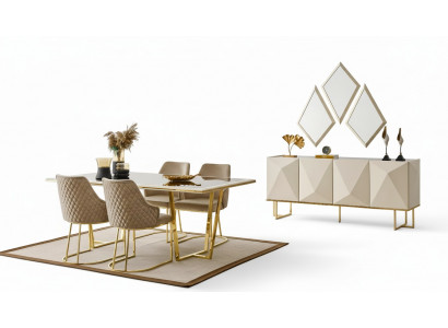 Luxus Iesswénkel Iessgrupp Iessdësch Still Beige Set 11 Deeler Iesszëmmer