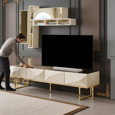 Sideboard RTV Lowboard Wunnwand TV Ständer Schaf Holz Beige Regaler