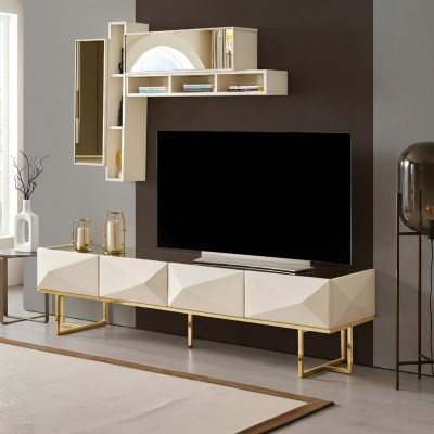 Sideboard RTV Lowboard Wunnwand TV Ständer Schaf Holz Beige Regaler
