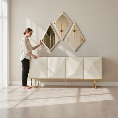 Garnitur Sideboard mat Spigel Schaf Anrichte Beige Kommode Holz Set