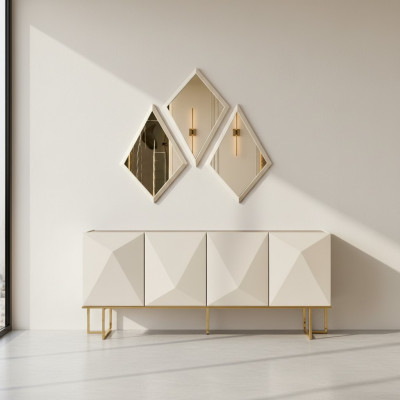Garnitur Sideboard mat Spigel Schaf Anrichte Beige Kommode Holz Set