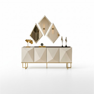 Garnitur Sideboard mat Spigel Schaf Anrichte Beige Kommode Holz Set