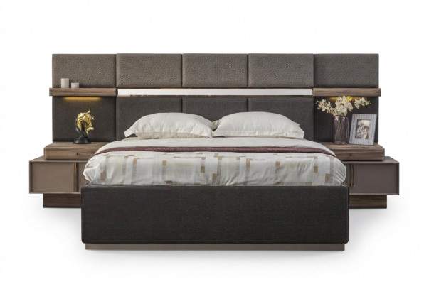 Komplett Schlofzëmmer Duebelbett Set 3 Stéck Bett Nuetsdëscher Gro Stoff