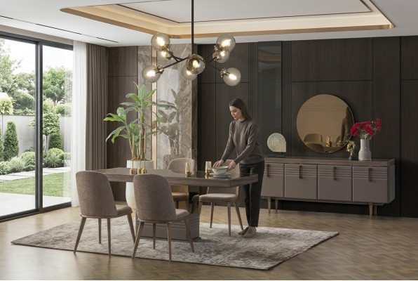 Iessgrupp Iesseck Iesssall Iessdësch Kapitelen Gro Holz Set 9tlg Modern