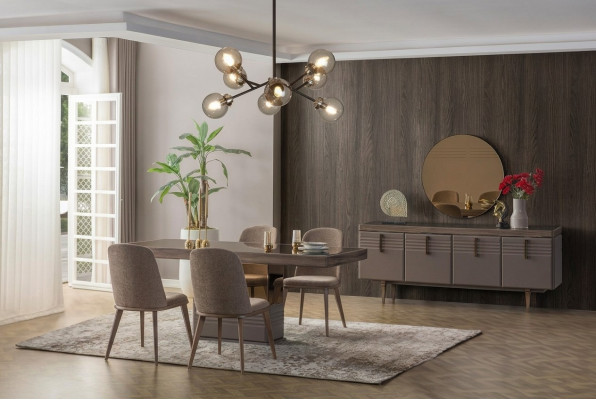 Iessgrupp Iesseck Iesssall Iessdësch Kapitelen Gro Holz Set 9tlg Modern