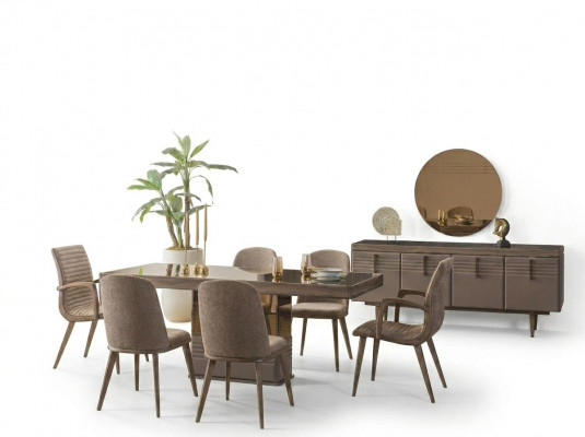 Luxus Iesseck Iesszëmmer Iessdësch Iessgrupp Still Griis Holz Set 9 Stécker