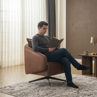 Fauteuil Ouerfauteuil Dréistull Eenzelplaz Sëtz Kënschtlecher Lieder Brong Design