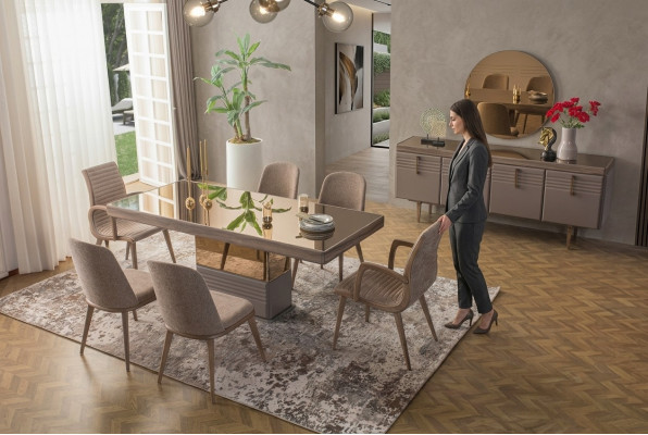 Iessdësch Iesszëmmerdësch Dësch Iesszëmmer Luxus Holz Beige 199 cm