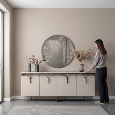 Sideboard Anrichte mat Spigel Holzschaf Kommode Schaf Holz Wäiss