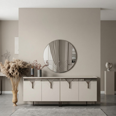 Sideboard Anrichte mat Spigel Holzschaf Kommode Schaf Holz Wäiss