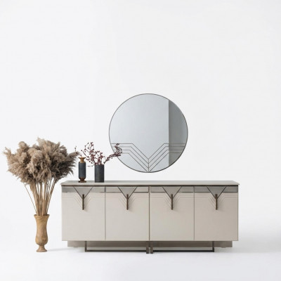 Sideboard Anrichte mat Spigel Holzschaf Kommode Schaf Holz Wäiss